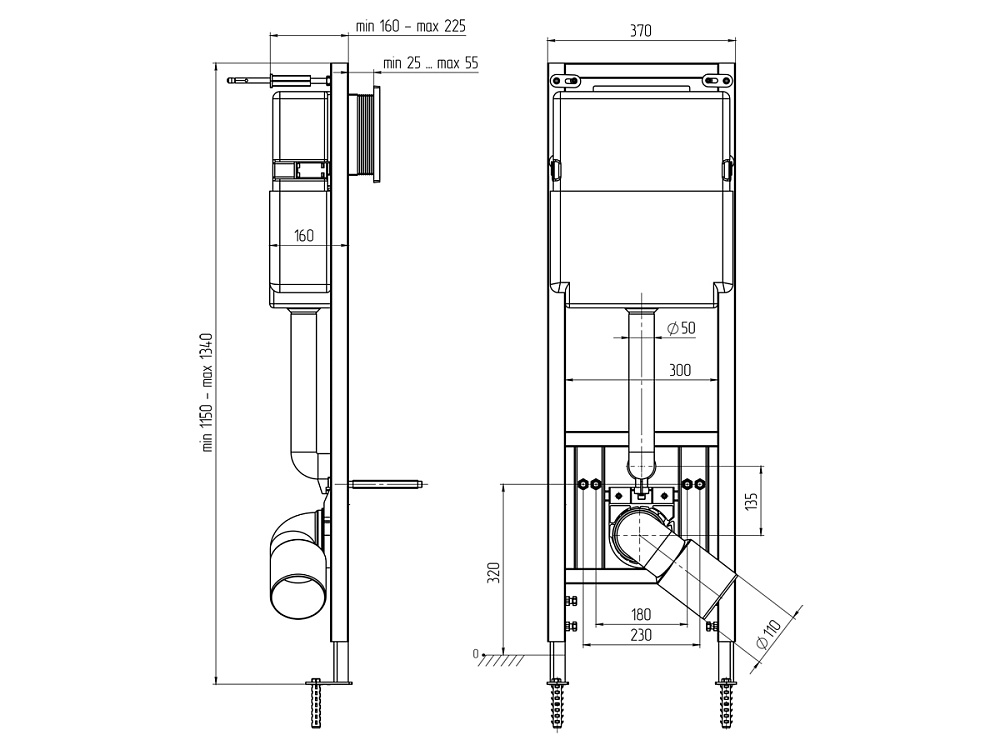 Инсталляция для унитаза 37 см АНИ Пласт WCP1300 1350х370х225 мм с круглой белой клавишей с хромированной окантовкой