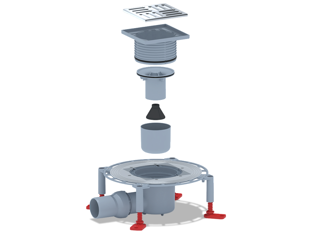 Трап для душа АНИ Пласт THZ5614 горизонтальный регулируемый с комбинированным затвором и решёткой из нержавеющей стали 120х120 мм