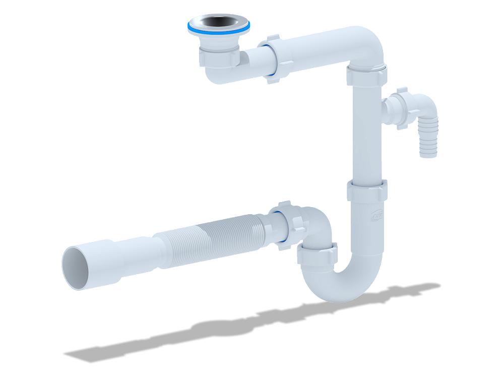Сифон для раковины АНИ Пласт DB5316 смещенный 1 1/4 дюйма 32 мм с отводом и гибкой трубой 32х40/50 мм