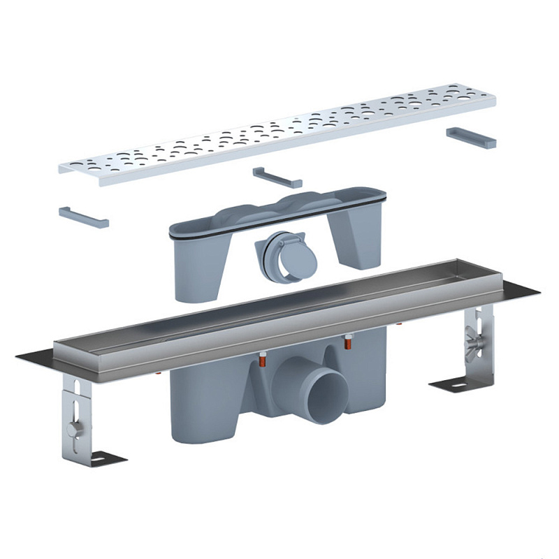 Трап линейный из нержавеющей стали АНИ Пласт TLZ2345G DN50 с комбинированным затвором глянцевой решёткой Бриз 450х65 мм