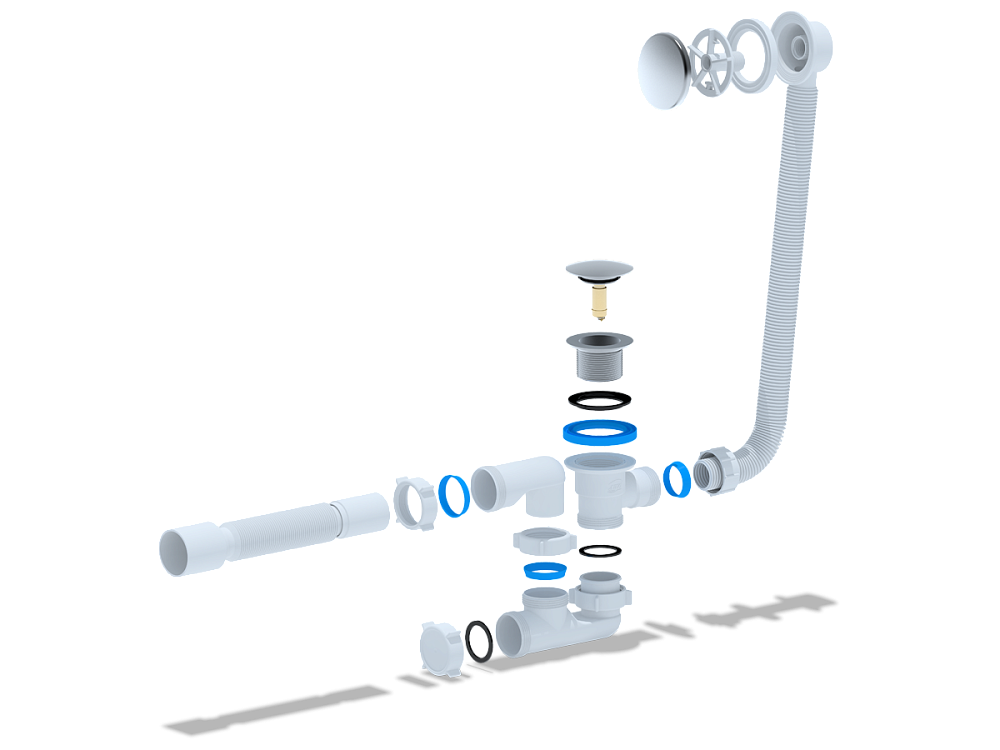 Сифон для ванны АНИ Пласт EC255G 1 1/2 дюйма 40 мм клик-клак гриб с переливом и гибкой трубой 40х50 мм