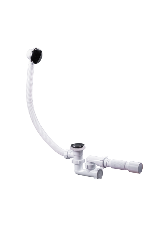 Сифон для ванны АНИ Пласт EC255S 1 1/2 дюйма 40 мм клик-клак с сеткой с переливом и гибкой трубой 40х50 мм