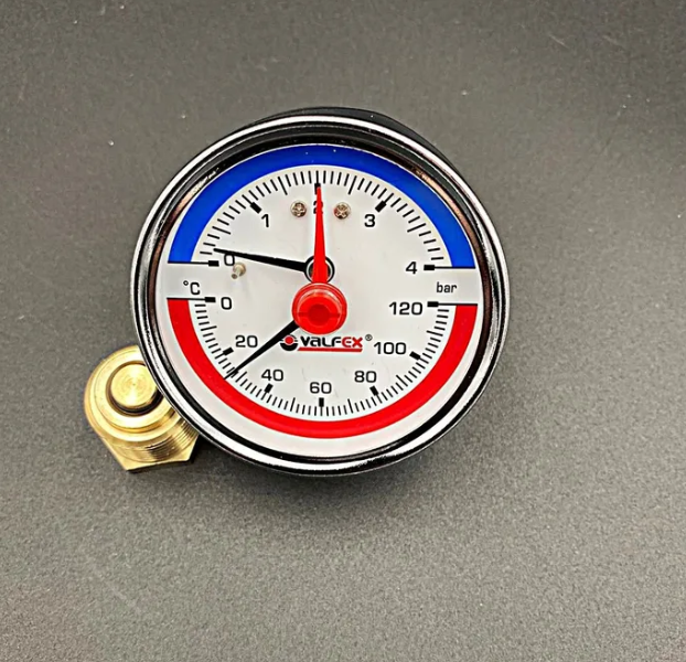 Термоманометр аксиальный (заднее подключение), 4 бар, VALFEX, арт.VF.TMZ.63.012.04