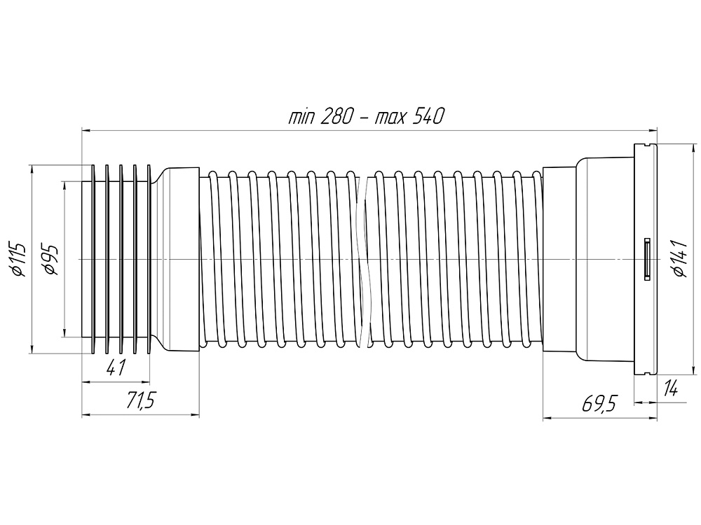 Удлинитель гибкий для унитаза АНИ Пласт K528 армированный обратного сжатия 280-540 мм