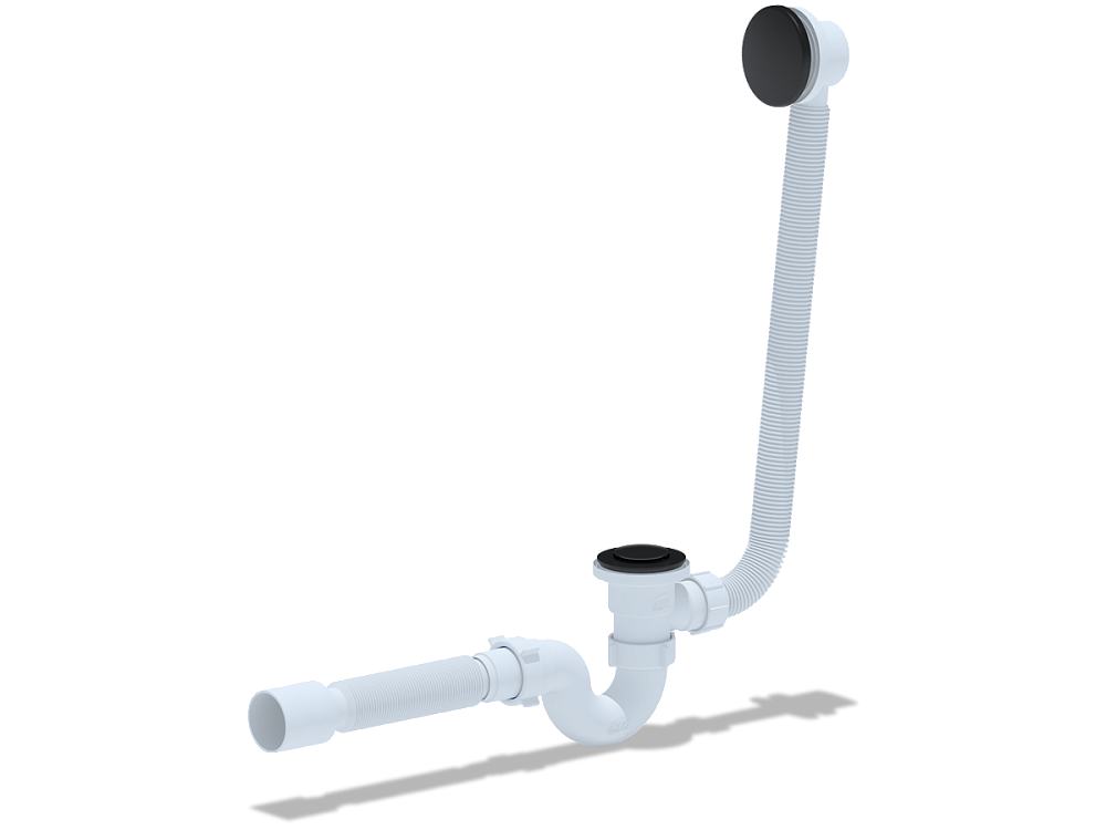 Сифон для ванны АНИ Пласт EC155BL с выпуском клик-клак 1 1/2 дюйма с переливом и гибкой трубой 40х50 мм черный