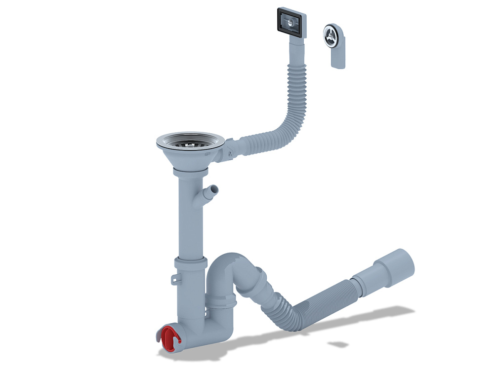 Cифон для мойки АНИ Пласт F серия F1045SA15 3 1/2 дюйма 40 мм с гибким переливом с отводом для стиральной машины и гибкой трубой 40х40/50 мм