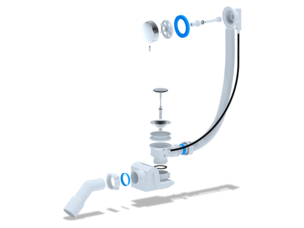Перелив полуавтомат с плоским сифоном АНИ Пласт Бриг EM361 580 мм с переходной трубой 45 градусов 40х50 мм