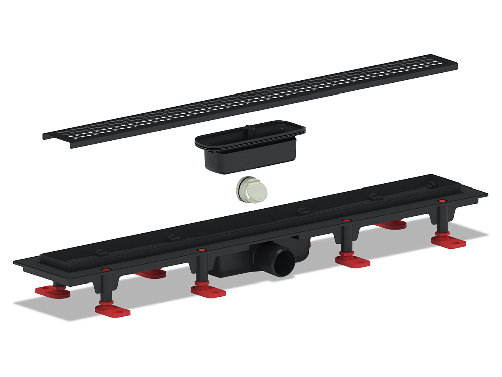 Трап линейный пластиковый АНИ Пласт TL1665B3M выпуск 40 мм, решётка Корн черная матовая 650 мм