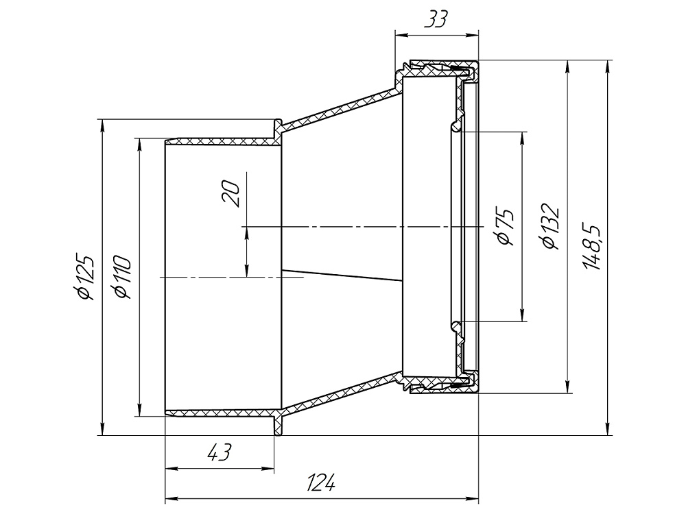 Эксцентрик жесткий 20 мм c выпуском 110 мм