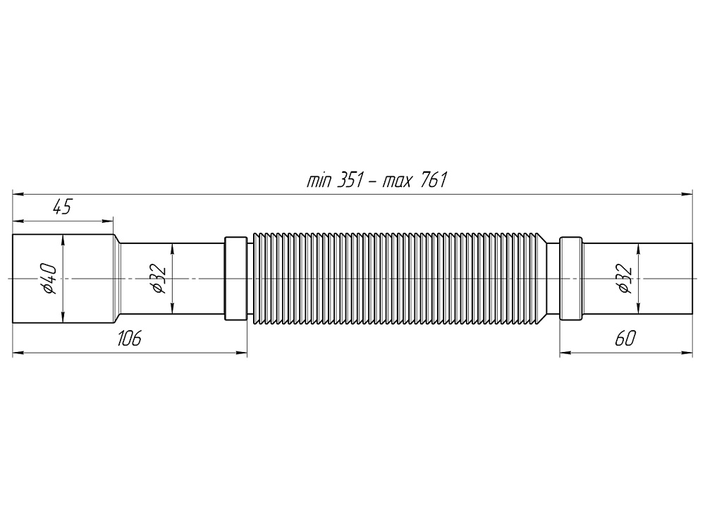 Гибкая труба АНИ Пласт K307 32х32-40/351-761 мм