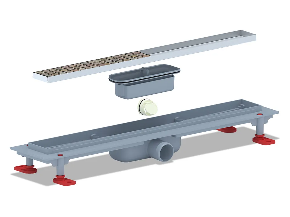 Трап линейный пластиковый АНИ Пласт TL1055 выпуск 40 мм решётка МОЛ под плитку 550 мм