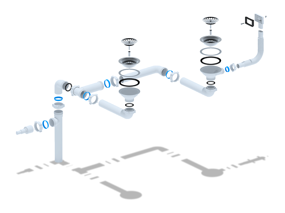 Набор АНИ Пласт L0515 для двойного универсального разноуровнего сифона с выпуском 3 1/2 дюйма 40 мм с переливом