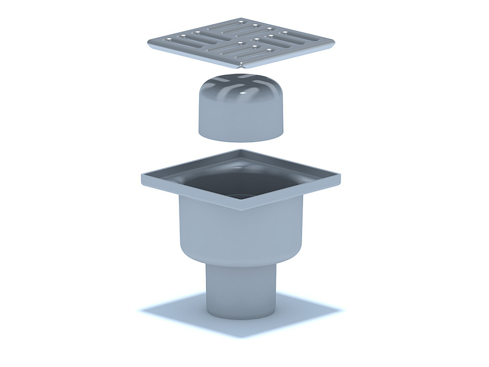 Трап вертикальный нерегулируемый АНИ Пласт TA5202 выпуск 50 мм с решеткой из нержавеющей стали 100х100 мм