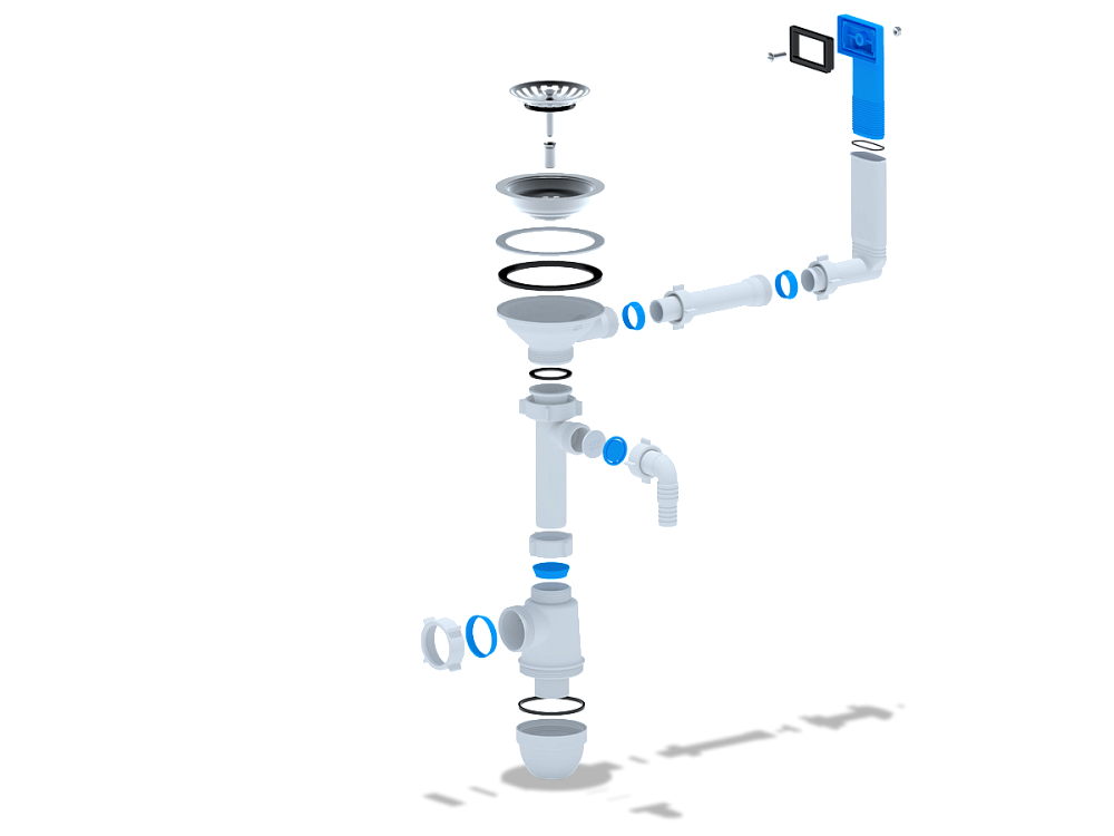Сифон для мойки АНИ Пласт C0147 3 1/2 дюйма 40 мм с жестким переливом и отводом
