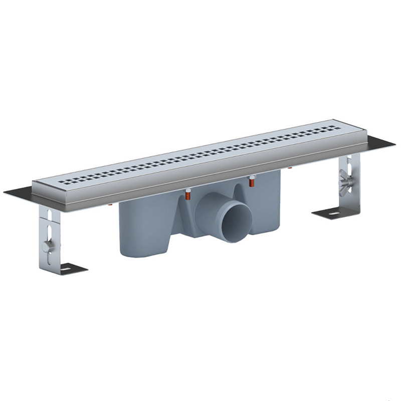 Трап линейный из нержавеющей стали АНИ Пласт TLZ2245M DN50 с комбинированным затвором матовой решёткой Риф 450х65 мм