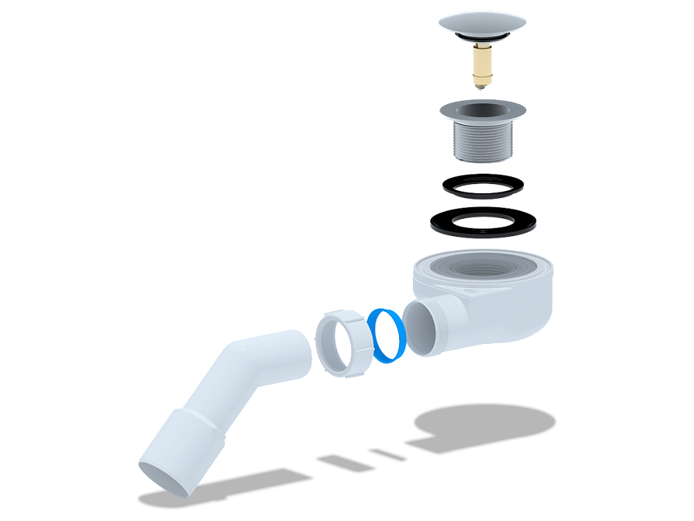 Сифон для душевого поддона АНИ Пласт E451CLG 1 1/2 дюйма 60 мм клик-клак гриб с переходной трубой 45 градусов 40х50 мм