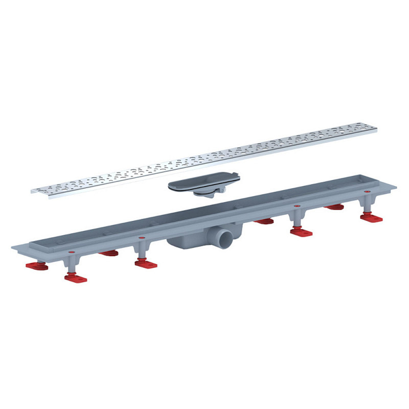 Трап линейный пластиковый АНИ Пласт TLQ1385G DN40 с сухим затвором и глянцевой решёткой Бриз 850х62 мм