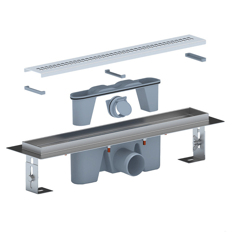 Трап линейный из нержавеющей стали АНИ Пласт TLZ2245M DN50 с комбинированным затвором матовой решёткой Риф 450х65 мм