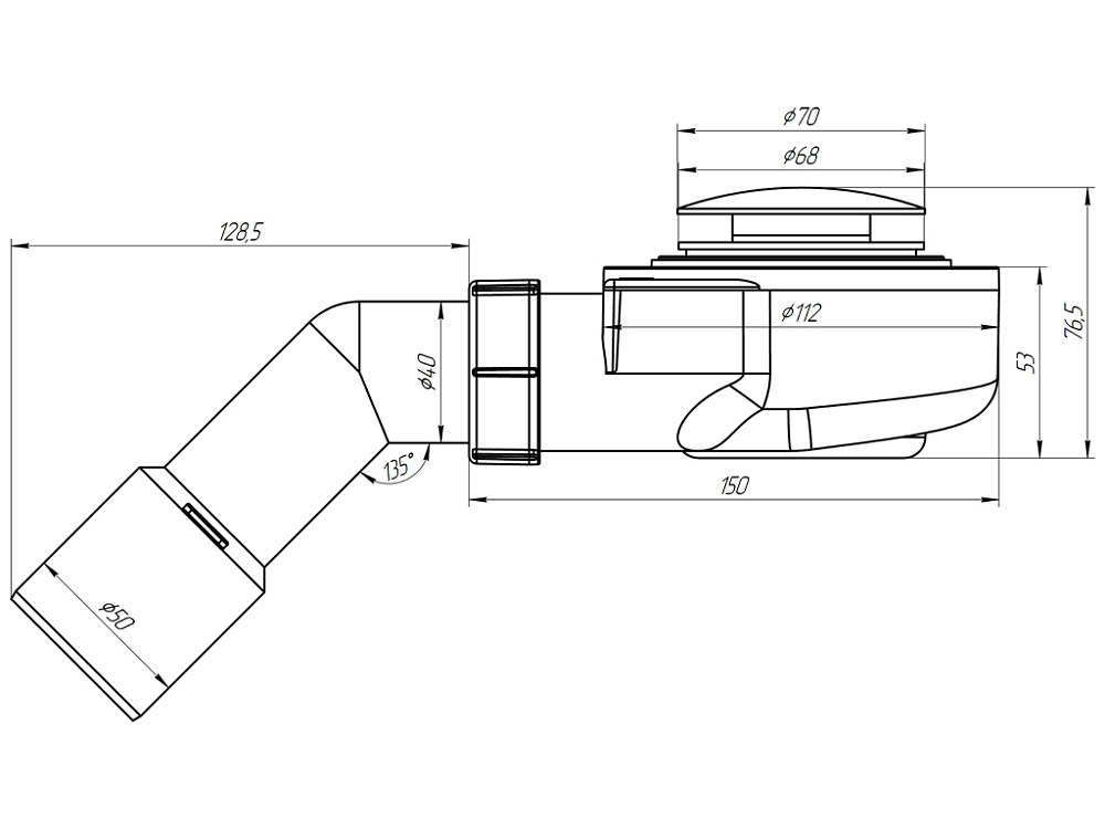 Сифон для душевого поддона АНИ Пласт E451CLG 1 1/2 дюйма 60 мм клик-клак гриб с переходной трубой 45 градусов 40х50 мм