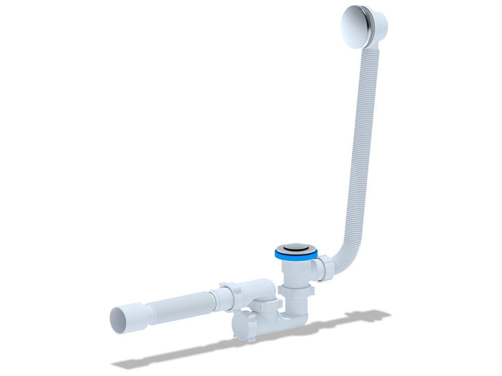 Сифон для ванны АНИ Пласт EC255S 1 1/2 дюйма 40 мм клик-клак с сеткой с переливом и гибкой трубой 40х50 мм