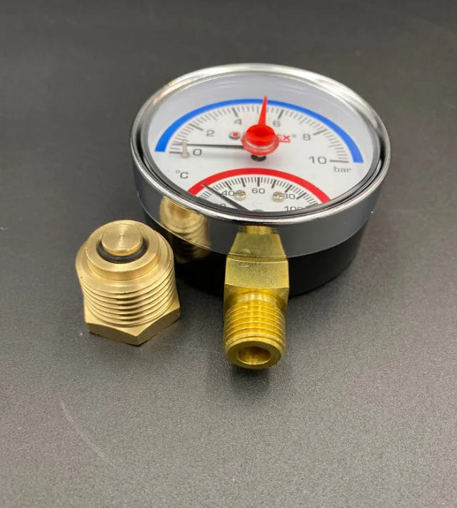 Термоманометр радиальный (нижнее подключение), 10 бар, VALFEX, арт.VF.TMN.63.012.10