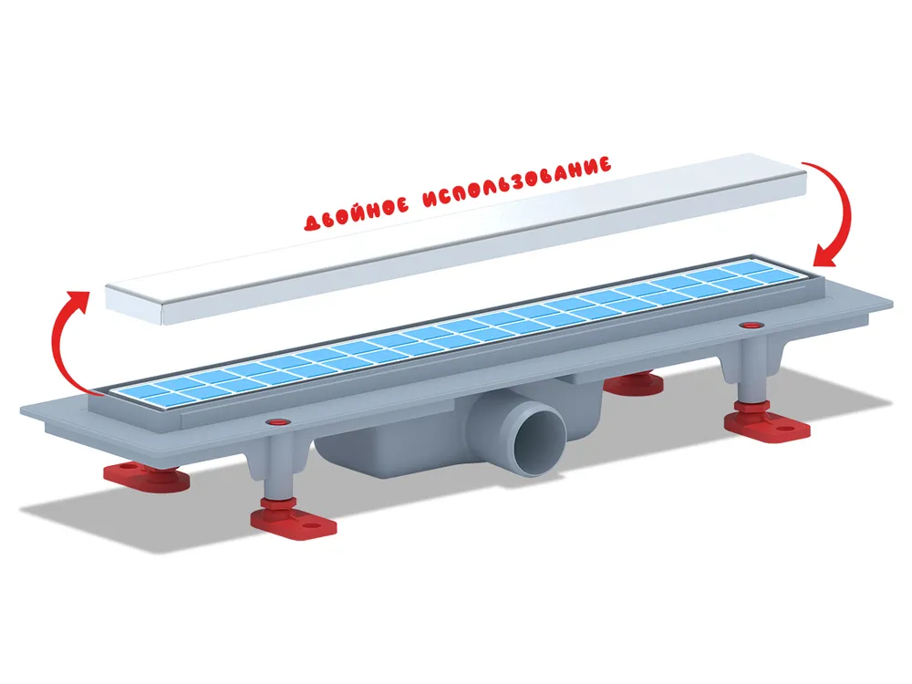 Трап линейный пластиковый АНИ Пласт TL1045 выпуск 40 мм решётка МОЛ под плитку 450 мм