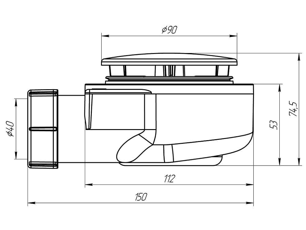 Сифон для душевого поддона АНИ Пласт E550C 1 1/2 дюйма 60 мм высота 53 мм хром