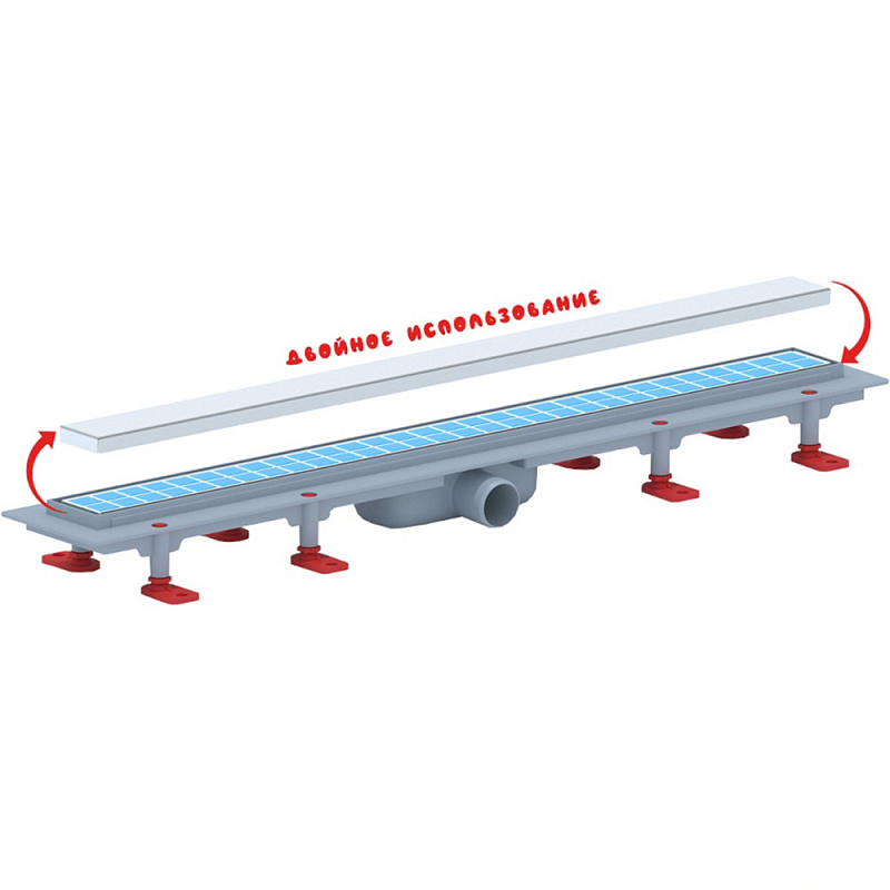 Трап линейный пластиковый АНИ Пласт TLQ1075 DN40 с сухим затвором и матовой решёткой под плитку МОЛ 750х62 мм