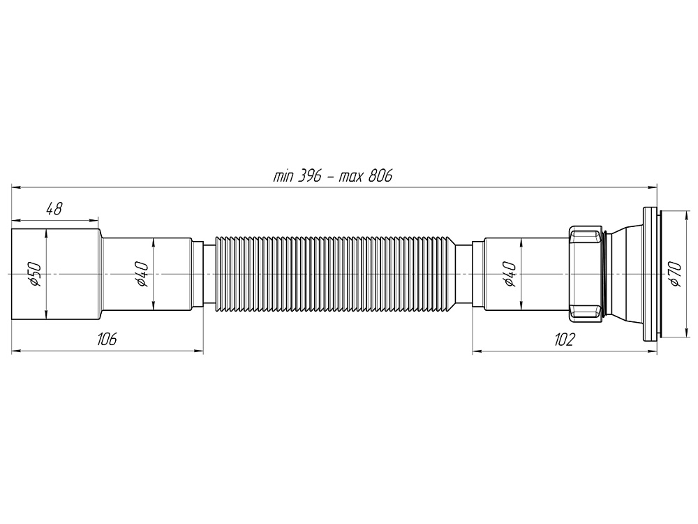 Сифон для мойки АНИ Пласт G106 1 1/2 дюйма 40/50 мм гофрированный 396-806 мм