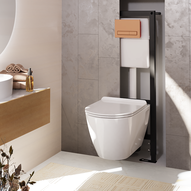 Набор инсталляции 40 см АНИ Пласт WN4 1488 Art с безободковым унитазом, с сиденьем микролифт, медь матовая WN4 1488 Art