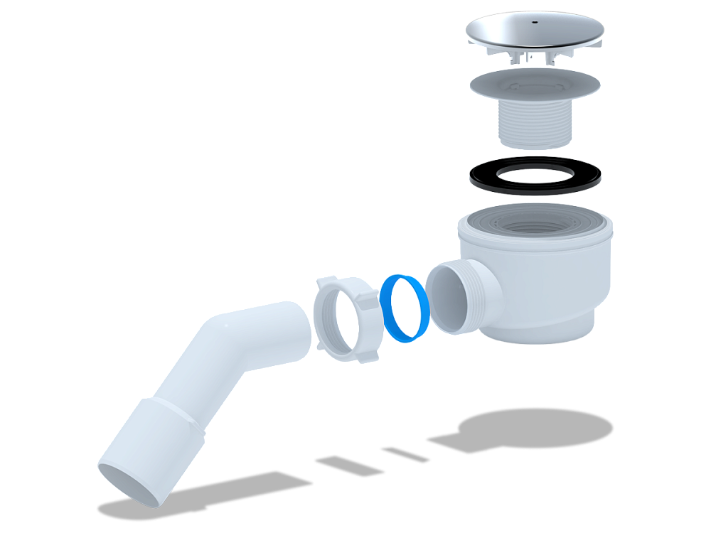 Сифон для душевого поддона АНИ Пласт E511C 1 1/2 дюйма 60 мм с переходной трубой 45 градусов 40х50 мм
