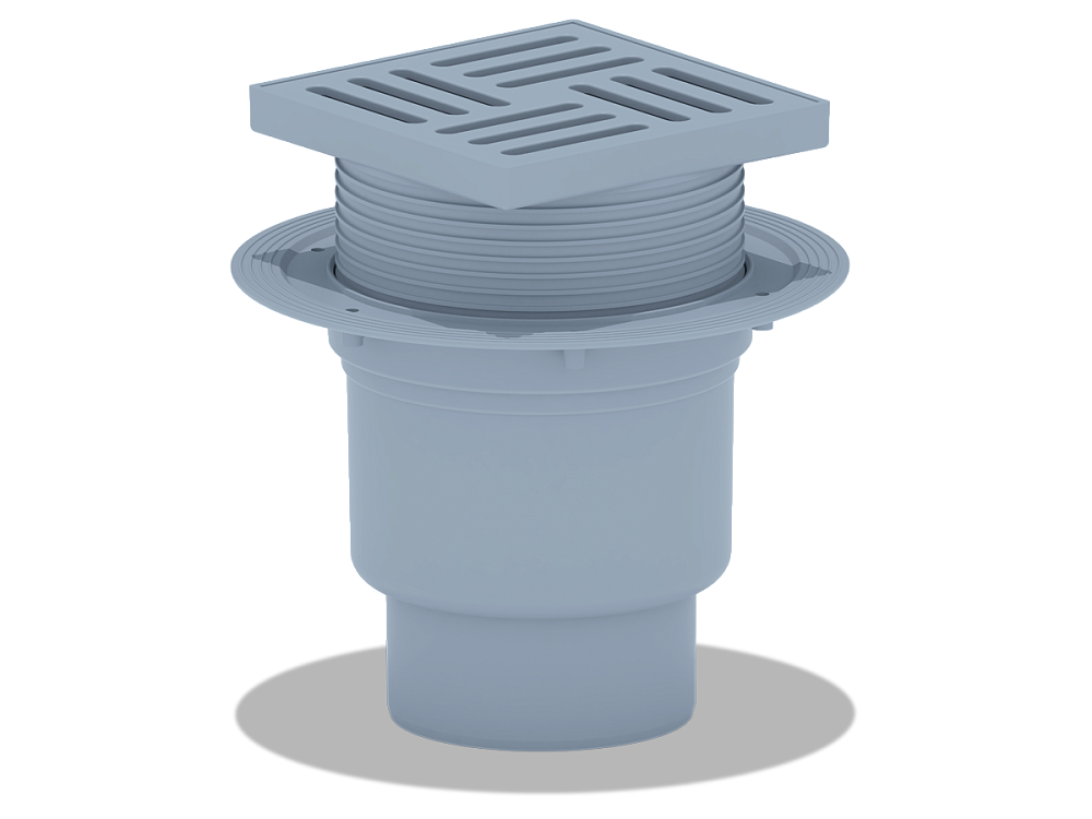 Трап для душа АНИ Пласт TA1710 вертикальный регулируемый с выпуском 110 мм и пластиковой решеткой 150х150 мм