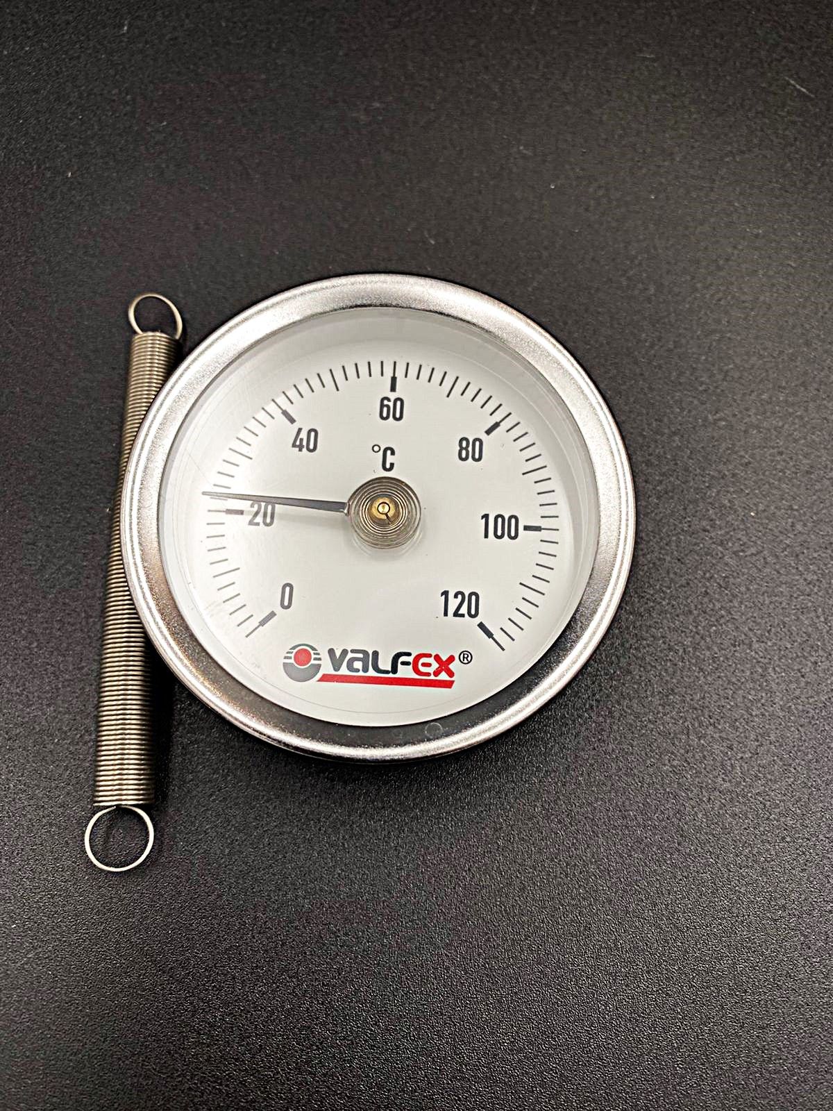 Термометр биметаллический накладной с пружиной (заднее подключение) 63 мм, VALFEX, арт.VF.TN.63.000.120