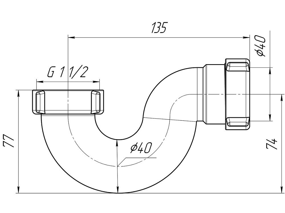 Сифон для ванны АНИ Пласт E100 1 1/2 дюйма 40 мм прямоточный без выпуска