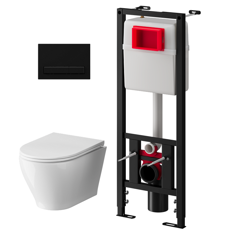 Набор инсталляции 40 см АНИ Пласт WN4 1433 Breeze с безободковым унитазом, с сиденьем микролифт, черный матовый клавишей WP1433