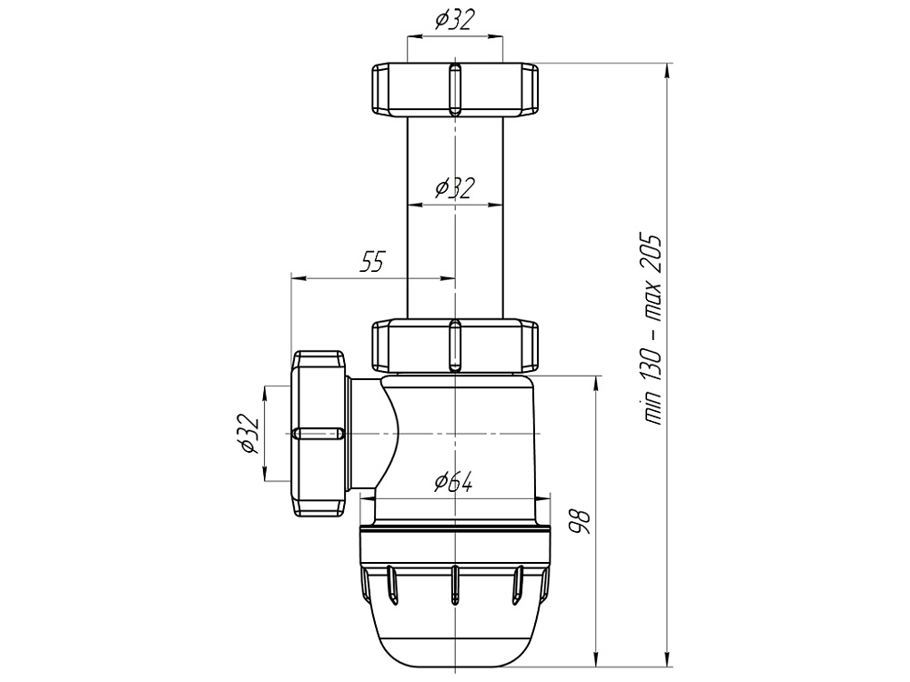 Cифон для раковины АНИ Пласт Юнг BM1020 1 1/4 дюйма 32 мм без выпуска