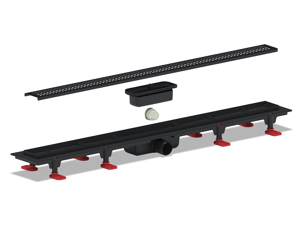 Трап линейный пластиковый АНИ Пласт TL1685B3M выпуск 40 мм, решётка Корн черная матовая 850 мм