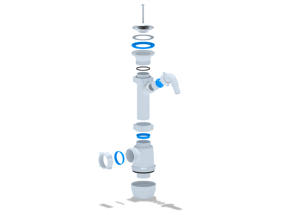 Сифон для мойки АНИ Пласт Грот A1000 1 1/2 дюйма 40 мм с отводом для стиральной машины