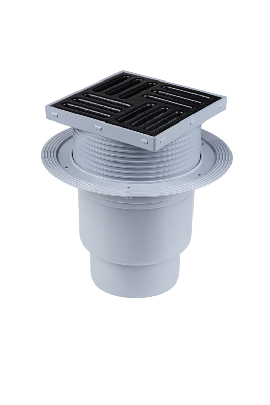 Трап для душа АНИ Пласт TA1716 вертикальный регулируемый с выпуском 110 мм и чугунной решеткой 150х150 мм