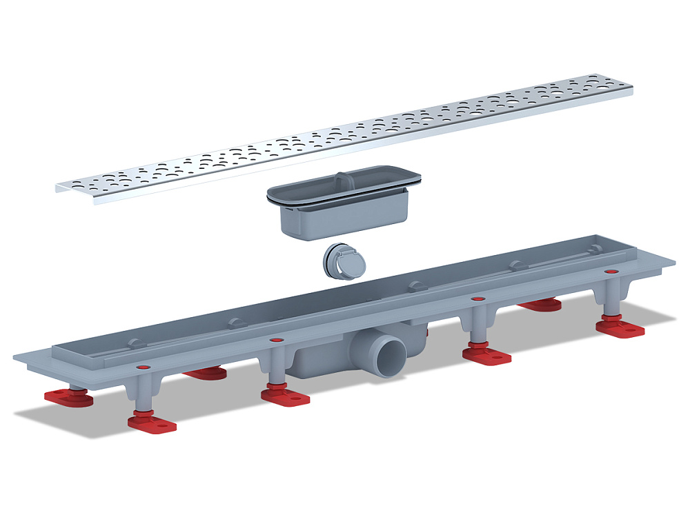 Трап линейный пластиковый АНИ Пласт TL1365G выпуск 40 мм решётка Бриз глянцевая нержавеющая сталь 650 мм