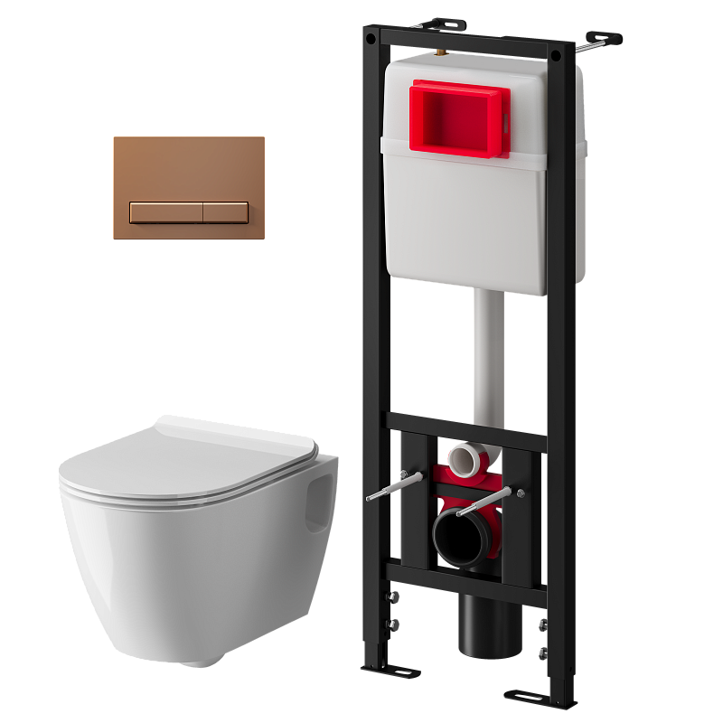 Набор инсталляции 40 см АНИ Пласт WN4 1488 Art с безободковым унитазом, с сиденьем микролифт, медь матовая WN4 1488 Art