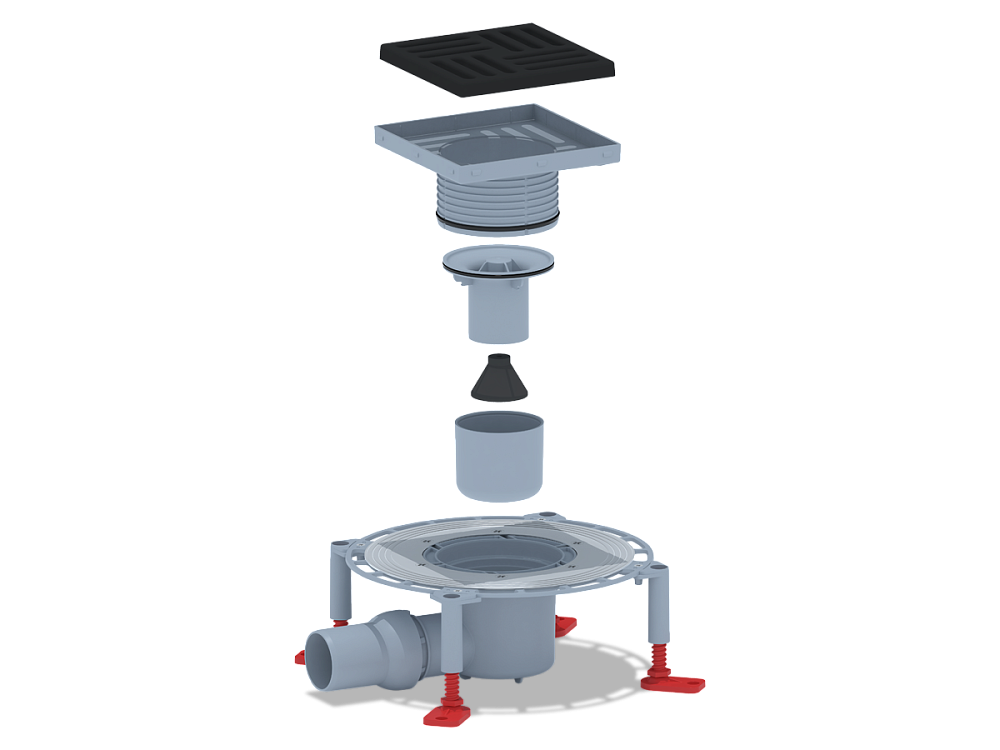 Трап для душа АНИ Пласт THZ5616 DN50 горизонтальный регулируемый с комбинированным затвором и решёткой из чугуна 150х150 мм