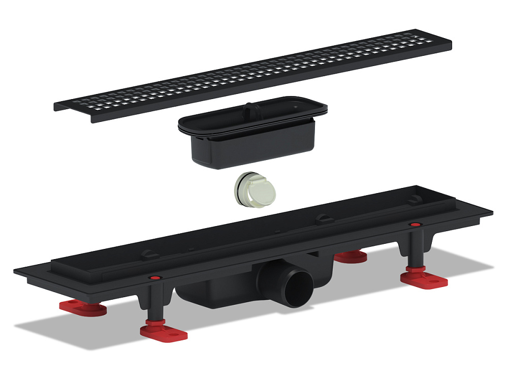 Трап линейный пластиковый АНИ Пласт TL1645B3M выпуск 40 мм, решётка Корн черная матовая 450 мм