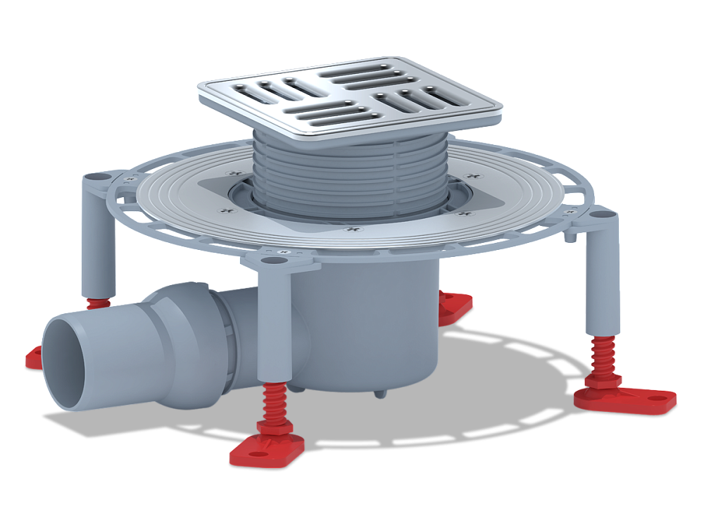 Трап для душа АНИ Пласт THZ5614M DN50 горизонтальный регулируемый с комбинированным затвором, с решёткой и обрешеткой из нержавеющей стали 120х120 мм
