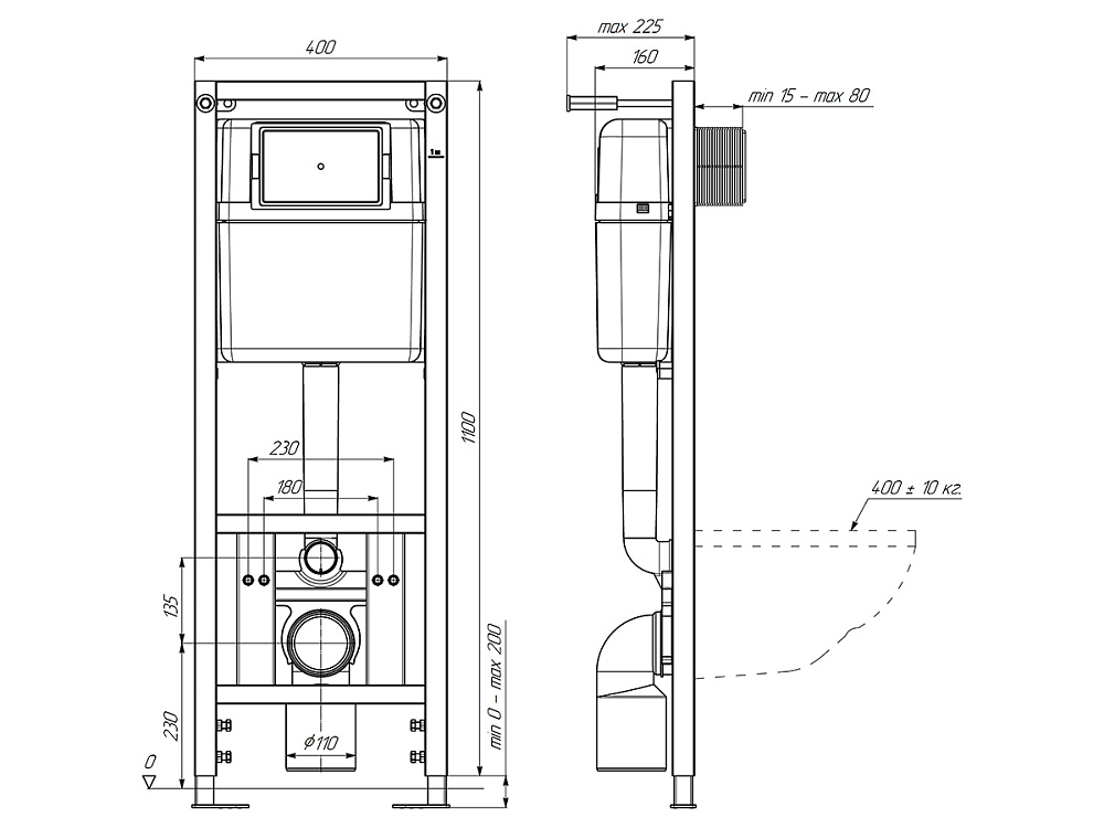 Набор инсталляции 40 см АНИ Пласт WN4130 с унитазом, с сиденьем WS0320, с круглой белой клавишей WP1300