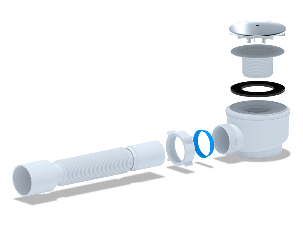 Сифон для душевого поддона АНИ Пласт E515C 1 1/2 дюйма 60 мм с гибкой трубой 40х50 мм