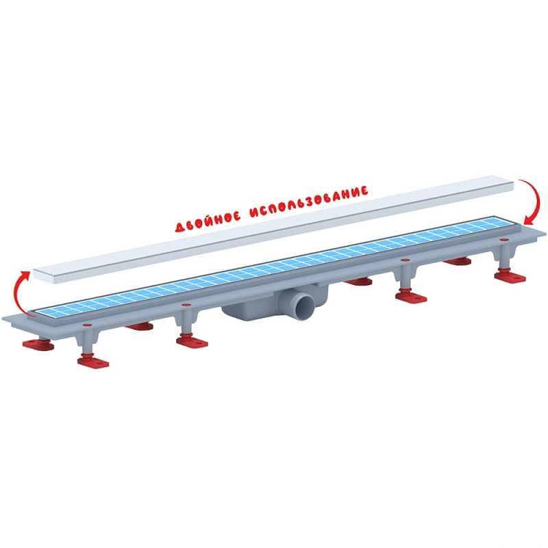 Трап линейный пластиковый АНИ Пласт TLQ1085 DN40 с сухим затвором и матовой решёткой под плитку МОЛ 850х62 мм