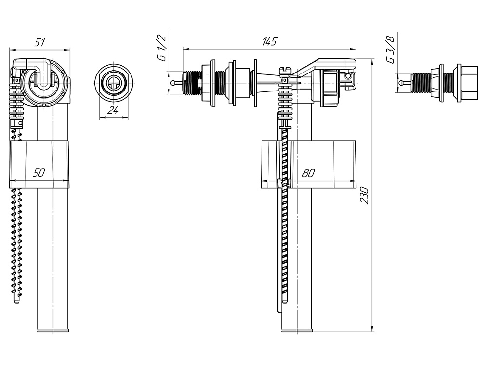 Арматура боковая АНИ Пласт WC5063 штуцер пластик 1/2 и 3/8 дюйма