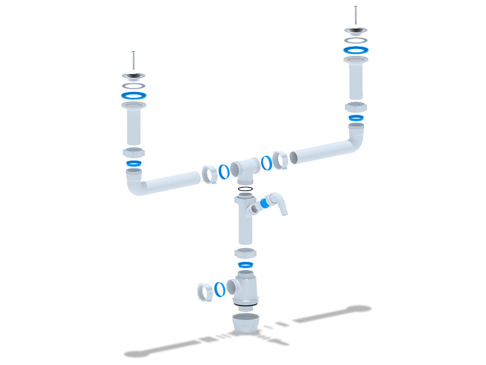 Сифон для мойки АНИ Пласт Грот A4000 1 1/2 дюйма 40 мм двойной разноуровневый с отводом для стиральной машины