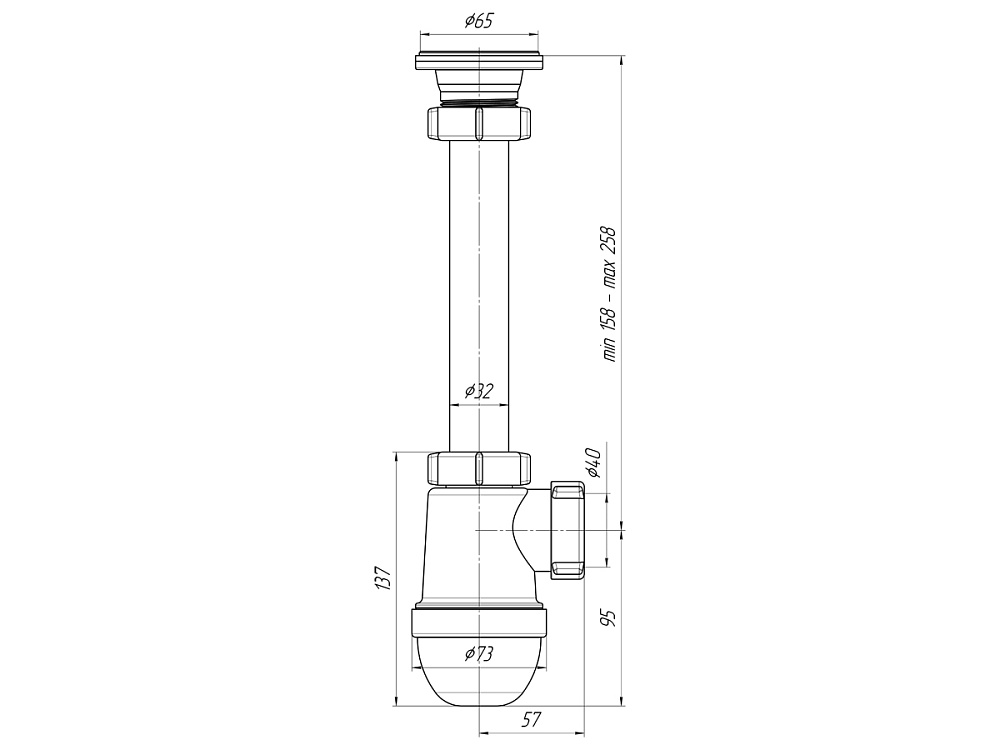 Сифон для раковины АНИ Пласт C1000 1 1/4 дюйма 40 мм